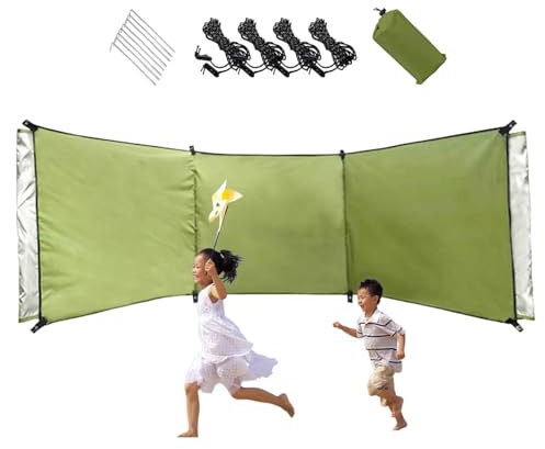 Wind Breaker Beach Garden Windbreak for Camping 98.43x27.56 In Caravan Sun Screen Shelter Tall Wind Break with Gound Pegs, Rope and Storage Bag No Poles, Garden Windbreak