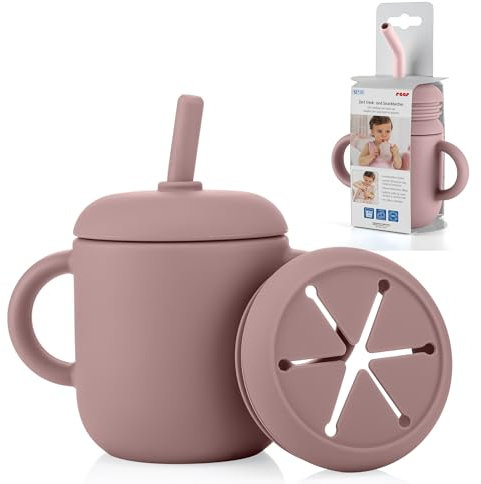 2in1 Trink- und Snackbecher für Babys und Kleinkinder | Praktischer Begleiter für unterwegs | auslaufsicher | Snack Cup | Trinkbecher | rosa