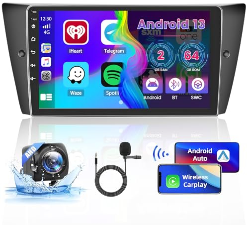 Hikity 2GB+64GB Android 15 Autoradio für BMW 3 E90 E91 E92 E93 Radio Wireless CarPlay Android Auto Bluetooth Freisprecheinrichtung 9 Bildschrim Auto Radio mit Navi Rückfahrkamera