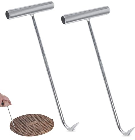 MEGYAD 2 Stück Kanaldeckelheber: 30cm Gullideckel Haken Schachtdeckelhaken Edelstahl Kanaldeckelheber Schachtdeckelhaken Schachthaken Kanalhaken für Kanaldeckel Schachtdeckel Werkzeug Zum Heben