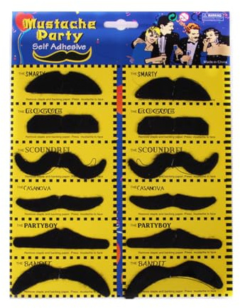 EYVRPAU 12 Stück klebriger Schnurrbart, falscher Schnurrbart, Kinder falscher Schnurrbart, Karneval klebriger Schnurrbart, Schnurrbart Kostüm, Erwachsener klebriger Schnurrbart (Schwarz)