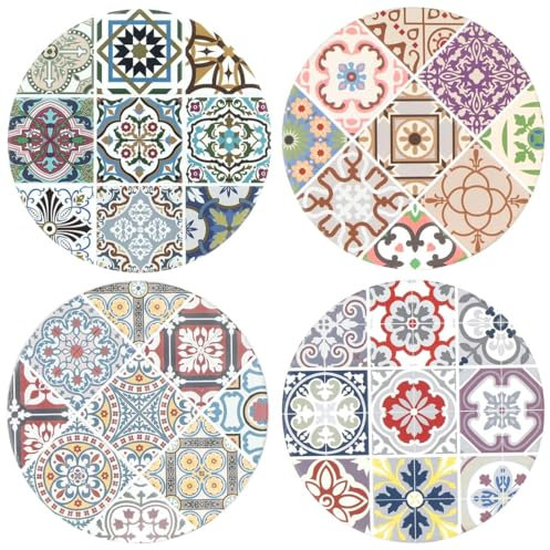 Dessous de Plat 20cm Rond en céramique Set de 4 Décoration Carreau de Ciment