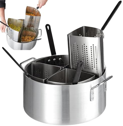 5-teiliges Gemüse- und Nudelkocher-Set mit 35,6 cm Aluminiumtopf und 5 Qt. Edelstahl-Einsätze, Siebkörbe, 17,8 cm hoher Pastatopf mit Siebkörben, um mehrere Portionen gleichzeitig zu kochen