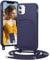BENTIACC Mobile Phone Chain Silicone Case for iPhone 12/12 Pro with Strap, Mobile Phone Case with Card Slot, Removable Cord Chain, Shockproof Protective Case for iPhone 12/12 Pro (Navy Blue)