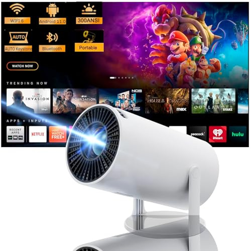 Projektor, Mini-Projektor mit WLAN und Bluetooth mit Android 11, intelligenter Proyektor-Portátil 4K, automatische horizontale Korrektur, 180° Drehung, Outdoor-Projektor für Handy/TV-Stick/Laptop