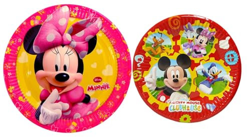 Disney Set Festa Compleanno Party 16 Piatti di Carta, 8 Grandi (23 cm) + 8 Piatti Piccoli (19,5 cm) Tema Mikey Mouse ClubHouse Minnie Donald Duck Paperino