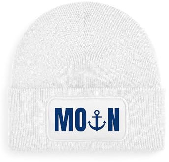 Moin Beanie Mütze mit Anker-Design – Wintermütze für Damen und Herren, Unisex Strickmütze (DE/NL/SE/PL, Alphanumerisch, Einheitsgröße, Weiß/Blau)