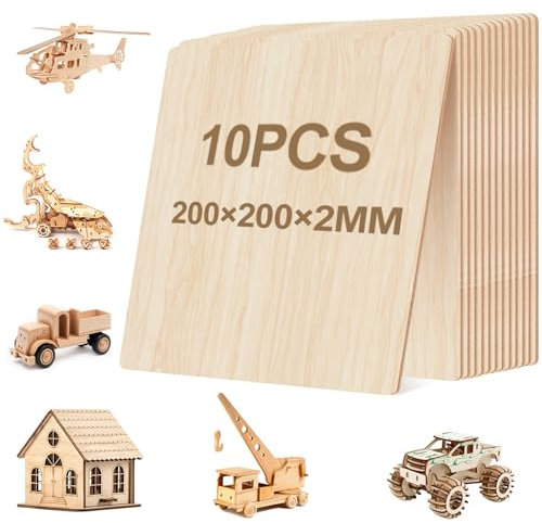 10 Stück Holzplatte Sperrholzplatte Holz 200x200x2mm, Lindenholzplatten,Bastelholz Platten-Holzabschnitte Zum Basteln,Ideal Für Laserprojekte, Diy Modell, Kunst Und Handwerk, Gemälde