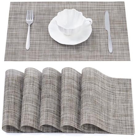 Tischsets Abwaschbar - Platzsets aus PVC, rutschfest und Waschbar - Platzdeckchen - Tischunterlage, Platzset, Tischuntersetzer für Esszimmer, Küche und Restaurant (Braun Mix, 6er Set)