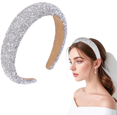 Yoolhamy Strass-Stirnband mit glitzernden Schmucksteinen, Perlenhaarband, Silber-Gold, Kristall-Haarreif, gepolstert, Hochzeitspailletten-Stirnbänder für Braut, Diamant-Haarband für Damen, Mädchen,