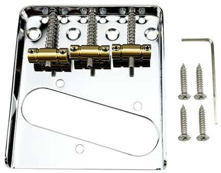 OVSAL Vintage Fixed Guitar Bridge with Compensated Brass 3-Saddle Steel Base Plate 54mm Guitar Bridge Compatible with Vintage Fender Telecaster Tele Style Electric Guitar Replacement Parts