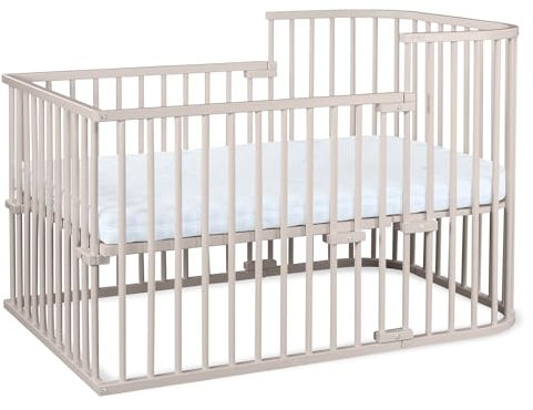 babybay Boxspring Beistellbett aus massivem Buchenholz/kompakt & verwandelbar/Kinderbett Höhe stufenlos verstellbar & umweltfreundlich/mitwachsendes Babybett (beige lackiert) / Kinderbettset