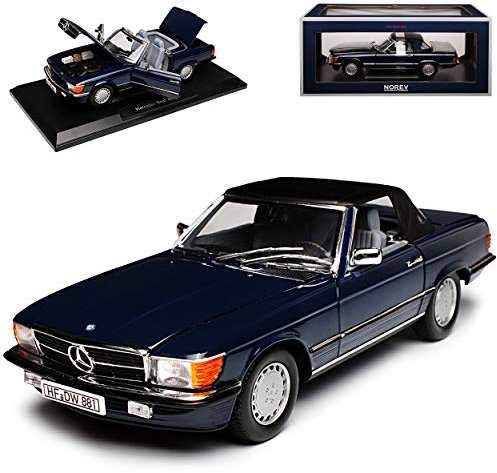 Mercedes-B 300SL R107 Cabrio Dunkel Blau mit Soft Top 1971-1989 1/18 Norev Modell Auto mit individiuellem Wunschkennzeichen
