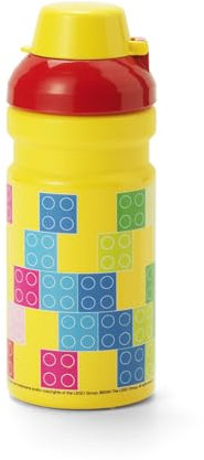 Room Copenhagen LEGO Brick Pattern Drinking Bottle - 390 ml - Fun and Practical Kids Water Bottle with Covered Spout, Sports Water Bottle, Yellow and Red