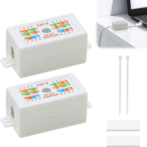 teasteam RJ45 Cat6 Junction Box 2Pcs Ethernet Coupler Krone Coupler Joiner Unshielded Ethernet Network Cable Connector High Speed Transmission 1.0Gbps 250MHz Support T586A T568B 110 Punch Down Tool