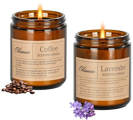 Kerze,Duftkerzen Set,2er Pack Duftkerzen im Glas,Kaffee & Lavendel