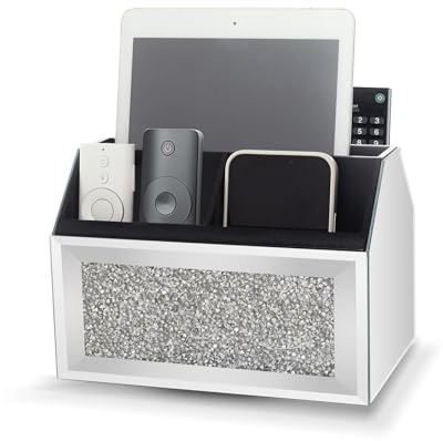 SWTHONY 360 Rotating TV Remote Control Holder Storage Caddy for Pad Phone Pen and Pencils, Makeup Brush, Silver Crushed Diamond Desk Organizer for Bedroom Livingroom