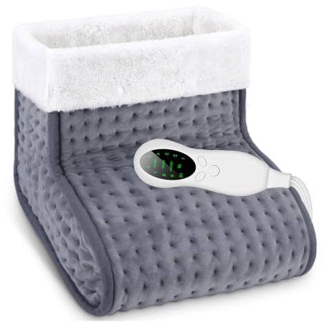 BIUTEE Chauffe-pieds électrique, 10 niveaux de température, doublure lavable rapidement, plage de température 30℃ à 60℃, minuterie intelligente, cadeau de Noël unisexe, Gris foncé