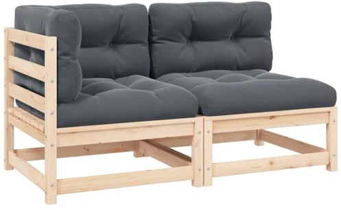 HaoChrymec 2-TLG. Garten-Lounge-Set mit Kissen, Massivholz Kiefer, Modularer Aufbau, Komfort für Balkon und Garten, Gartensofa, Sitzbank Outdoor, Anthrazit Kissen, 70 x 70 x 67 cm