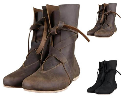 Generisch Scarpe medievali da uomo e donna, stile retrò, medievale, punk, stivali da cavaliere, morbidi e confortevoli, in pelle PU, per costume da cosplay