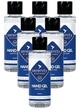 Serenity Hygiene Alcohol-Free Antiviral Hand Gel Sanitiser 100 ml - Hospital Grade, Kills MRSA, C.Diff & Norovirus, Unscented Antibacterial Formula - Made in UK Pack of 6