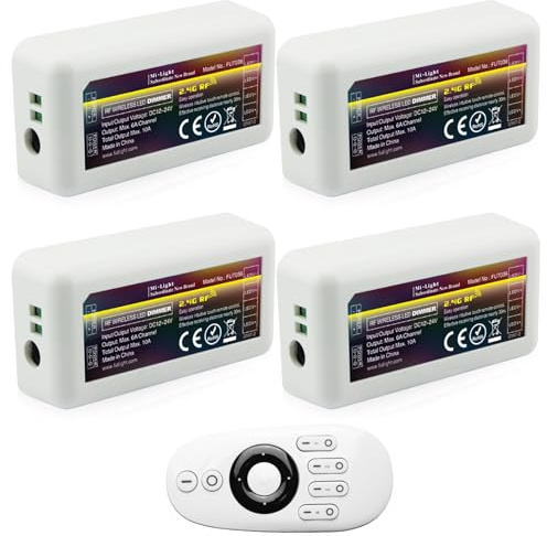 Milight Fernbedienung kit, 4 x 2,4 GHz einfarbiger Dimmer LED Streifen Controller mit 1 x drahtloser 4-Zonen-RF-Fernbedienung, DC12V/24V Ausgang (4X FUT036 + FUT007)