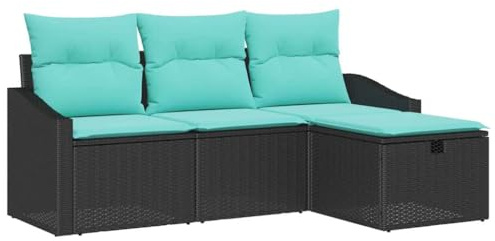 HETFTJN 4-Piece Black PE Rattan Patio Furniture Set with Cushions