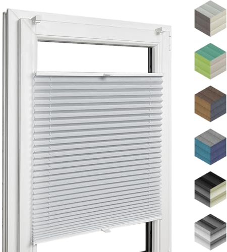 Home-Vision® Premium Plissee Faltrollo ohne Bohren mit Klemmfix (Silber, B120cm x H150cm) Modern Klemmträger, Verdunklung, Blickdicht Sonnenschutz Jalousie für Fenster & Tür