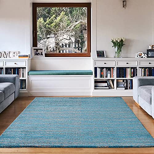 VIMODA Teppich Grau Türkis Kurzflor Meliert Farbecht Pflegeleicht, Maße:160 x 230 cm