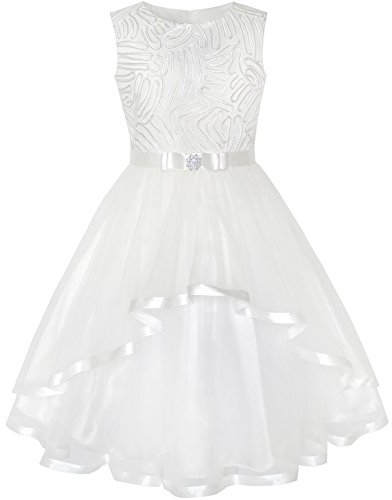 Sunny Fashion Robe Fille Fleur Blanc Belted Mariage Partie Demoiselle d'honneur 7 Ans
