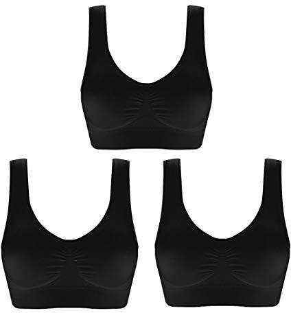 Confezione da 3 reggiseno sportivo Simply Ultra Comfort senza cuciture con cuscinetti rimovibili. Nero XXXL