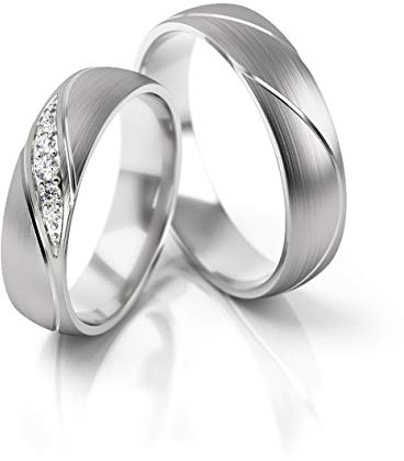 JC Trauringe Gold 333 Paarpreis Weißgold I Traumhafte Eheringe breit 5 mm I Einzigartige Partnerringe mit Gravur in edler Schatulle I 2 Hochzeitsringe Herrenring & Damenring mit Steinen I PL284