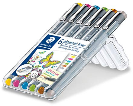 STAEDTLER Pigment Liner 308 Fineliner – 6 Farben, 0,5 mm | Zum Schreiben, Skizzieren & Zeichnen, dokumentenecht – wasserfest – Art.-Nr. 30805S2SB6