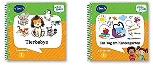 Vtech 80-480004 Lernstufe 1-Tierbabys MagiBook Lernbücher, Mehrfarbig & 80-481204 Lernstufe 1 - EIN Tag im Kindergarten MagiBook Lernbücher, Mehrfarbig