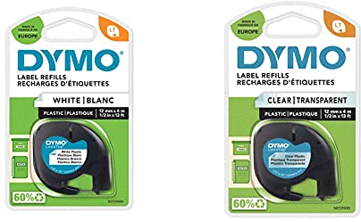 DYMO LT Etikettenband Authentisch | schwarz auf transparent | 12 mm x 4 m & DYMO LT Etikettenband Authentisch | schwarz auf weiß | 12 mm x 4 m