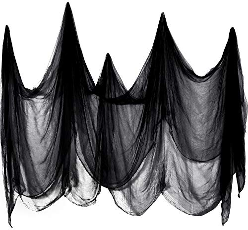 BOAO Halloween Gruseliges Tuch Dekorationen, Gruseliges Käsetuch Baumwolle Musselin Tücher für Halloween Party Innen Außen Gruselhäuser Türen (Schwarz, 85 x 197 Zoll)