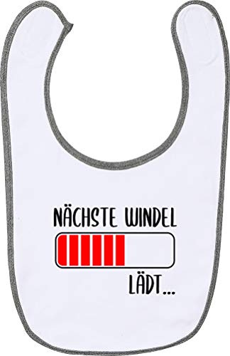 Kleckerliese Baby Latz Lätzchen Sprüche Klettverschluss Babylatz Motiv nächste Windel lädt, MelangeGreyWhite