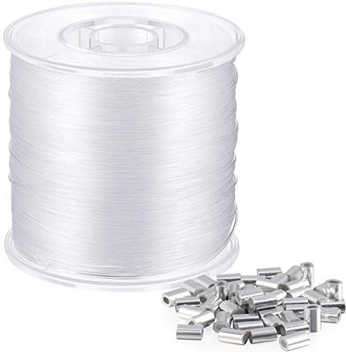 Sumind Filo in Nylon Trasparente Invisibile per Appendere Capacità di Carico Fino a 22,7 Kg per Decorazioni di Perline Cucito Impuntura Ornamenti con Circa 50 Manicotti in Alluminio da Crimpare