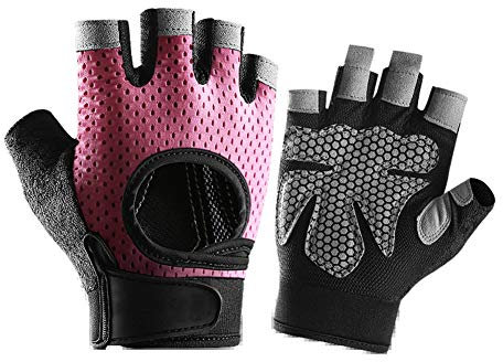 Fingerlose Fahrradhandschuhe mit Gel,MoreChioce Herren Radhandschuhe Damen Atmungsaktiv Radsport Handschuhe Stoßdämpfung Anti-Rutsch Rennrad Handschuhe Gel für MTB Mountainbike Rosa,M (8-8,5cm)