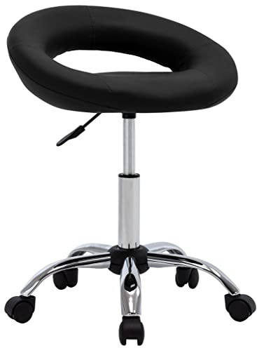 vidaXL Arbeitshocker Höhenverstellbar Rollhocker Kosmetikhocker Praxishocker Friseurhocker Drehhocker Drehstuhl Hocker Schwarz Kunstleder