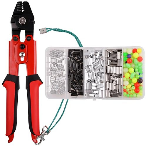 OROOTL Fishing Crimping Tool Kit, Fishing Crimp Pliers with 500pcs Crimp Sleeves Beads Set, Heavy Duty Wire Leader Rope Crimper Tool Wire Cutter Aluminum Copper Loop Sleeves