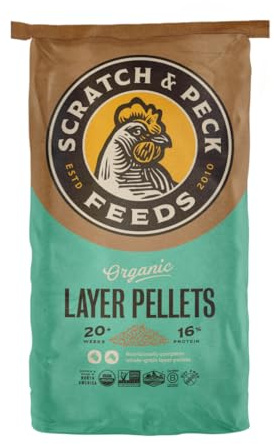 Scratch and Peck Feeds Whole Grain Layer Pellets Chicken and Duck Feed - 25 lbs Bag - Corn-Free and Soy-Free - 16% Protein, Certified Organic and Non-GMO Project Verified Chicken Food