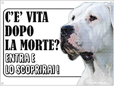 Lovelytiles Dogo Argentino ATTENTI al Cane Esiste LA Vita Dopo LA Morte? Targa Cartello INSEGNA (Metallo)