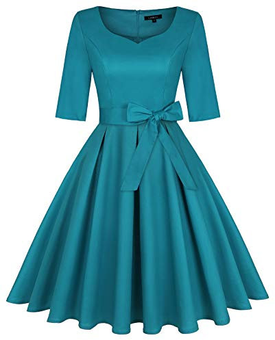 MINTLIMIT Women's 3/4 Sleeve Cocktail A-Line Sweetheart Party Fall Wedding Guest Dress，Blue，XXL