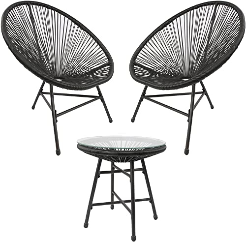 RayGar 3-teiliges Bistro-Ei-Designer-Stuhl-Set für drinnen und draußen, Schwarz