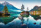 wandmotiv24 Fototapete See Alpen Berge Wald, M 250 x 175 cm - 5 Teile, Wanddeko, Wandbild, Wandtapete, Bayern Deutschland Wasser Himmel M6750