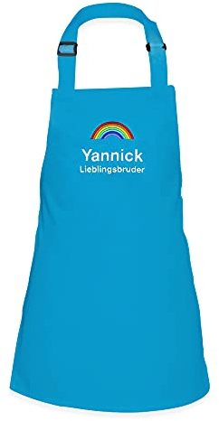 Wolimbo Kinder-Kochschürze - personalisierte Koch-Schürze mit Name - verstellbares Nackenband - individuelle Back-Schürze mit Wunsch Motiv/Name - türkis