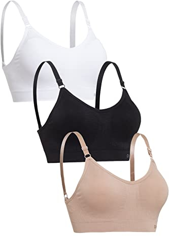 Channo Damen Sport-BH ohne Bügel aus Nylon: Nahtloser, Gepolsterter BH mit Herausnehmbaren Pads – Für Fitness & Alltag - Packung mit 3, Basic, L/XL