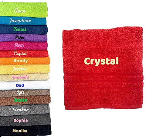 Pet-Jos Badetuch mit Namen Bestickt Duchtuch Geschenk Badetuch 140x70 cm (Red)