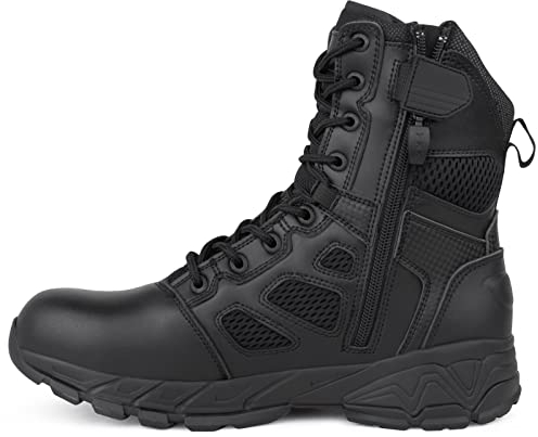 QUNLON Stivali Militari Combattimento Tattici Uomo Comodi Anfibi Militare con Cerniera Laterale YKK Nero Modello-115 42EU